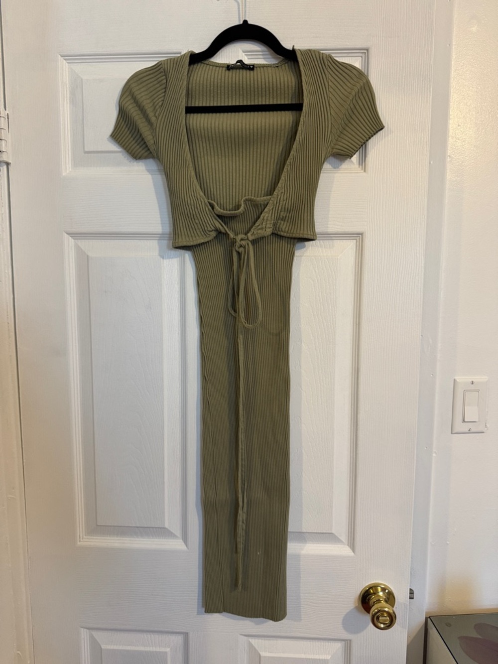 Zara Olive Ribbed Tie-Front Knit Dress